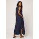Vestido Longo Linho com Viscose com Bolso Azul Marinho