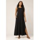 Vestido Longo Linho com Viscose com Bolso Preto