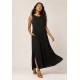 Vestido Longo Linho com Viscose com Bolso Preto