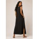 Vestido Longo Linho com Viscose com Bolso Preto
