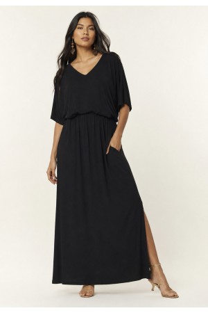 Vestido Longo Morcego Malha Preto