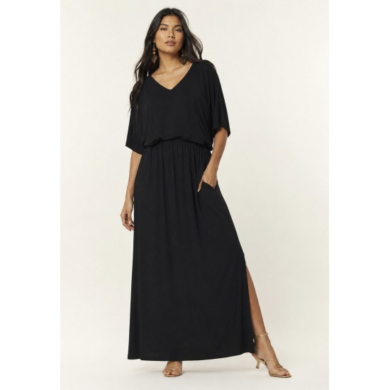 Vestido Longo Morcego Malha Preto