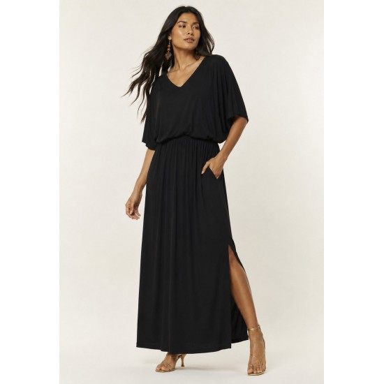 Vestido Longo Morcego Malha Preto
