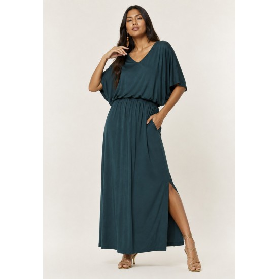 Vestido Longo Morcego Malha Verde Petroleo