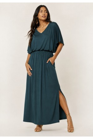 Vestido Longo Morcego Malha Verde Petroleo