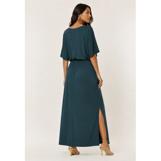 Vestido Longo Morcego Malha Verde Petroleo