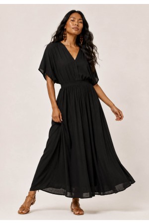 Vestido Midi Viscose Morcego Parati com Elástico Preto