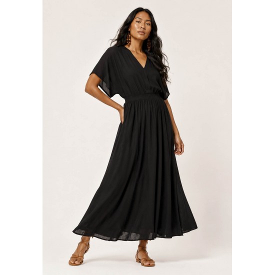 Vestido Midi Viscose Morcego Parati com Elástico Preto