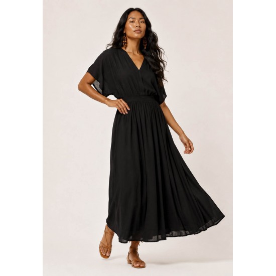 Vestido Midi Viscose Morcego Parati com Elástico Preto