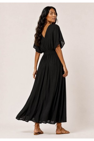 Vestido Midi Viscose Morcego Parati com Elástico Preto