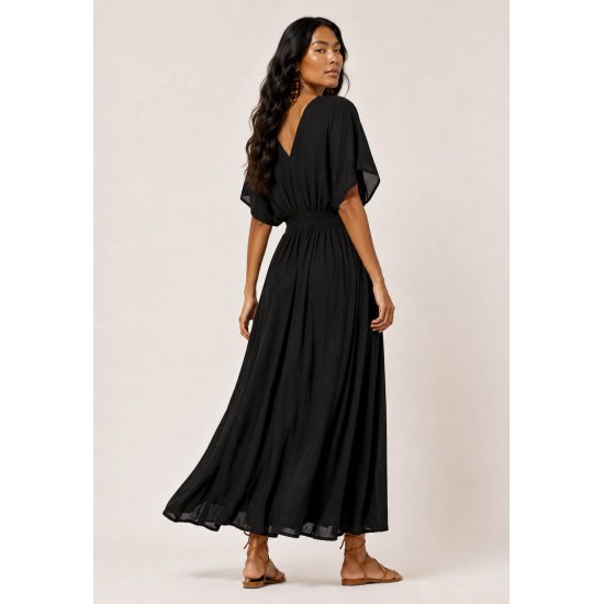 Vestido Midi Viscose Morcego Parati com Elástico Preto