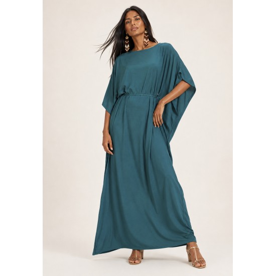 Vestido Kaftan Viscose Longo Verde 