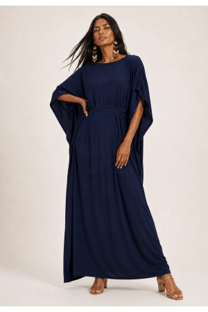 Vestido Kaftan Linho com Viscose Longo Azul