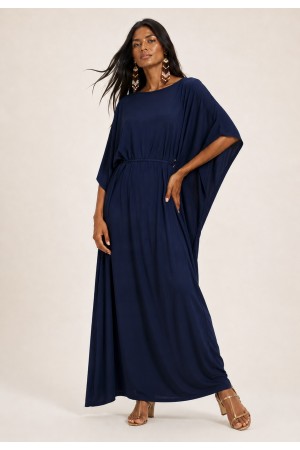 Vestido Kaftan Linho com Viscose Longo Azul