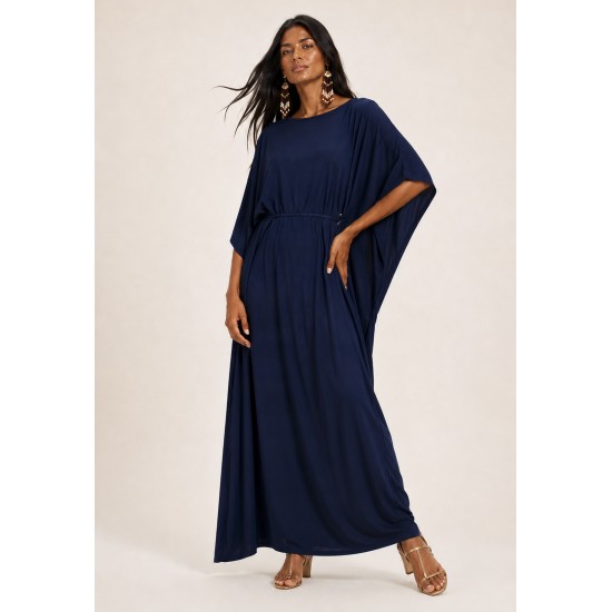 Vestido Kaftan Linho com Viscose Longo Azul