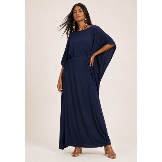 Vestido Kaftan Linho com Viscose Longo Azul