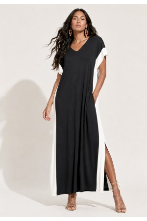 Vestido Bicolor Nheengatu Malha Preto e Branco