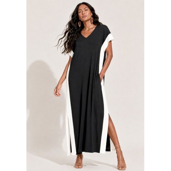 Vestido Bicolor Nheengatu Malha Preto e Branco