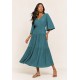 Vestido Longo Plano com Manga e Camadas Verde