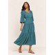 Vestido Longo Plano com Manga e Camadas Verde