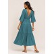Vestido Longo Plano com Manga e Camadas Verde