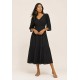Vestido Longo Plano com Manga e Camadas Preto