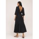 Vestido Longo Plano com Manga e Camadas Preto
