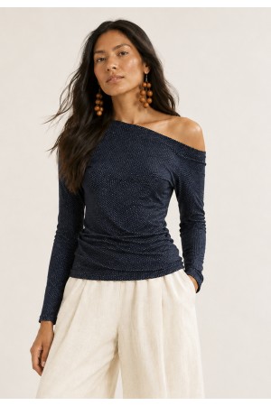 Blusa Assimétrica de Algodão Preto de Mescla