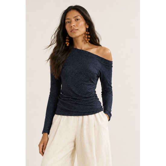 Blusa Assimétrica de Algodão Preto de Mescla