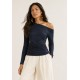 Blusa Assimétrica de Algodão Preto de Mescla