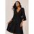 Vestido Longo Plano com Manga e Camadas Preto