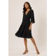 Vestido Longo Plano com Manga e Camadas Preto
