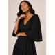 Vestido Longo Plano com Manga e Camadas Preto