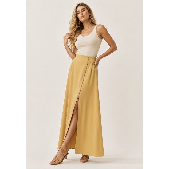 Saia Midi com Zíper Amarelo Dijon