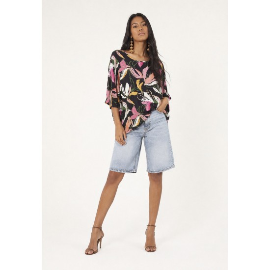 Blusa Morcego Ampla Tangará Estampa Pétalas Noturna