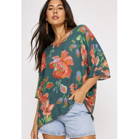 Blusa Morcego Ampla Tangará Explosão Floral