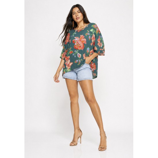 Blusa Morcego Ampla Tangará Explosão Floral