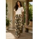 Calça Pantalona Granja Malha Estampa Folhas de Outono