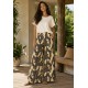 Calça Pantalona Granja Malha Estampa Folhas de Outono