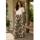 Calça Pantalona Granja Malha Estampa Folhas de Outono