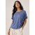 Blusa Básica Morcego Malha Gola Canoa Manga Curta com Babado Azul 
