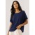 Blusa Básica Morcego Malha Gola Canoa Manga Curta com Babado Azul Marinho