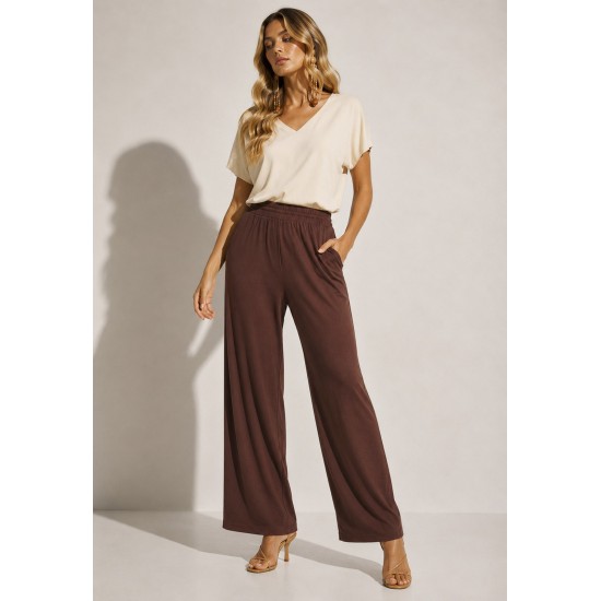 Calça Reta Naná Malha Marrom Chocolate