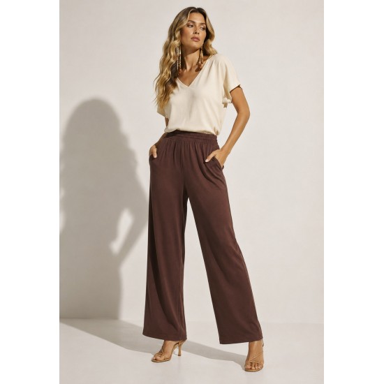 Calça Reta Naná Malha Marrom Chocolate