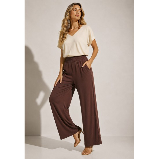 Calça Reta Naná Malha Marrom Chocolate