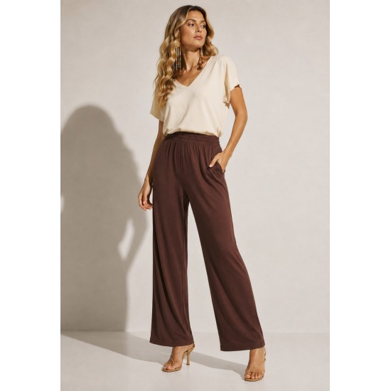 Calça Reta Naná Malha Marrom Chocolate