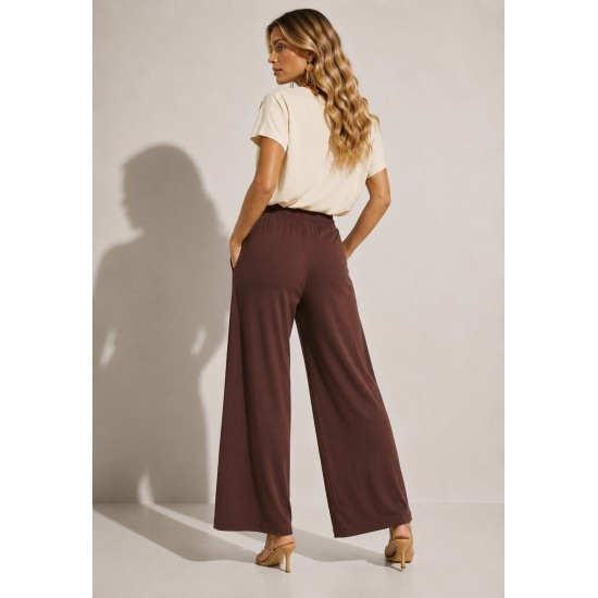 Calça Reta Naná Malha Marrom Chocolate
