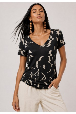 Blusa Fibra de Bambu Amazonia Vital Estampa Geometrica