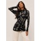 Blusa Malha Gola Alta Manga Longa Estampa Maria