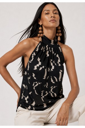 Blusa Trapézio Kaiapó Malha Fibra de Bambu Estampa Maria